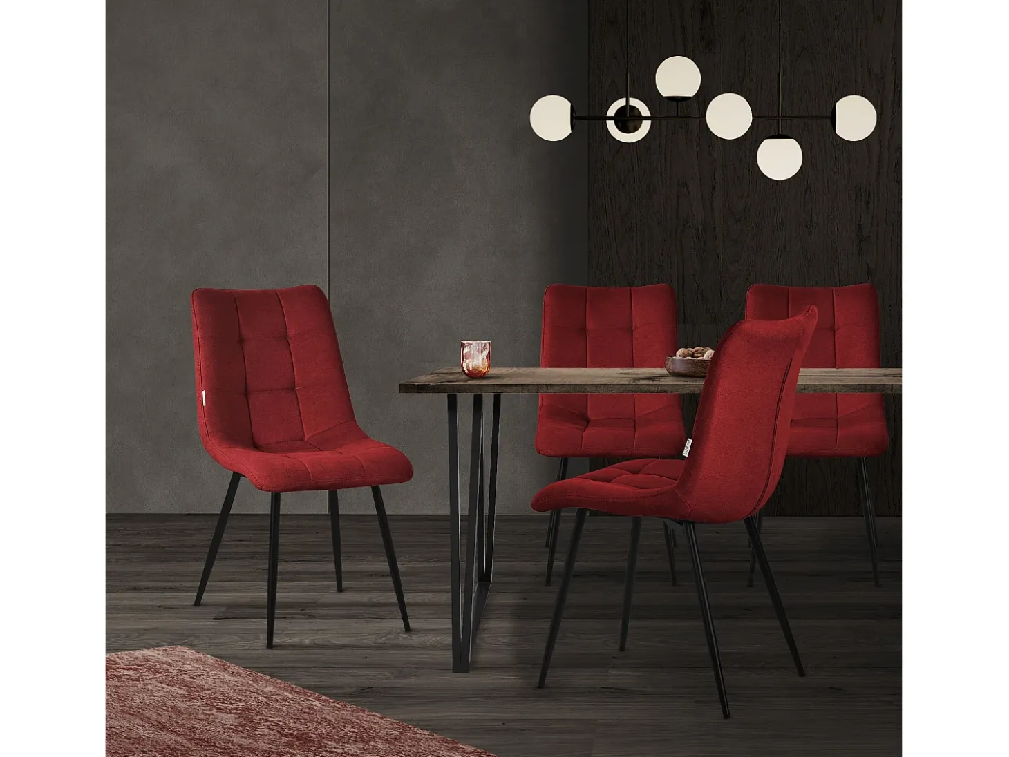 ML-Design Silla de comedor juego de 2 piezas rojo, Silla de salón con tapicería de tela y patas de metal negro