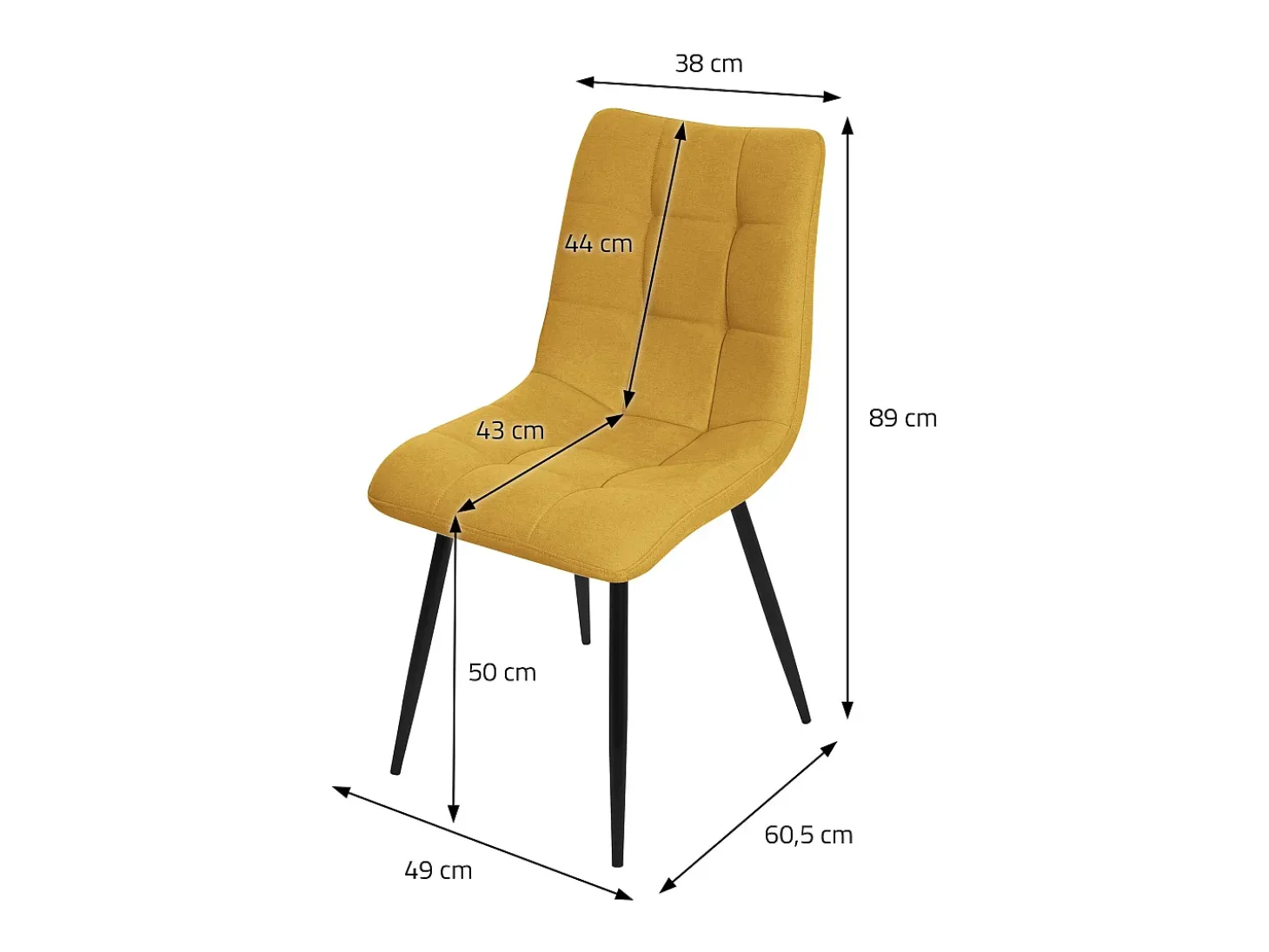 ML-Design Silla de comedor juego de 6 piezas amarillo mostaza, Silla de salón con tapicería de tela y patas de metal negro