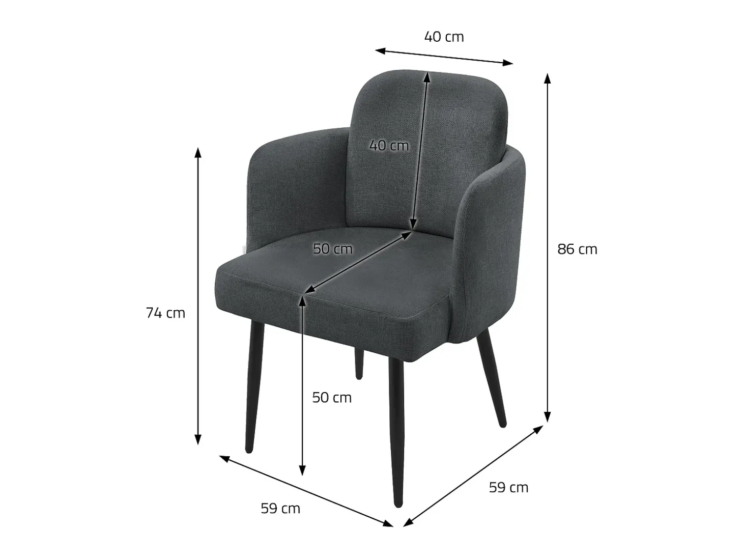 ML-Design Silla de comedor con funda de tela antracita asiento de salón con respaldo y reposabrazos de ratán mueble tapizado con patas de metal