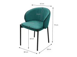ML-Design 2x Sillas de comedor turquesa oscuro con revestimiento de tela, asiento sofá de salón con respaldo, mueble tapizado con patas de metal