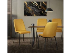 ML-Design 4x Sillas de comedor mostaza poliéster tapizado con patas de metal asiento acolchado con respaldo diseño atemporal mueble ergonómico
