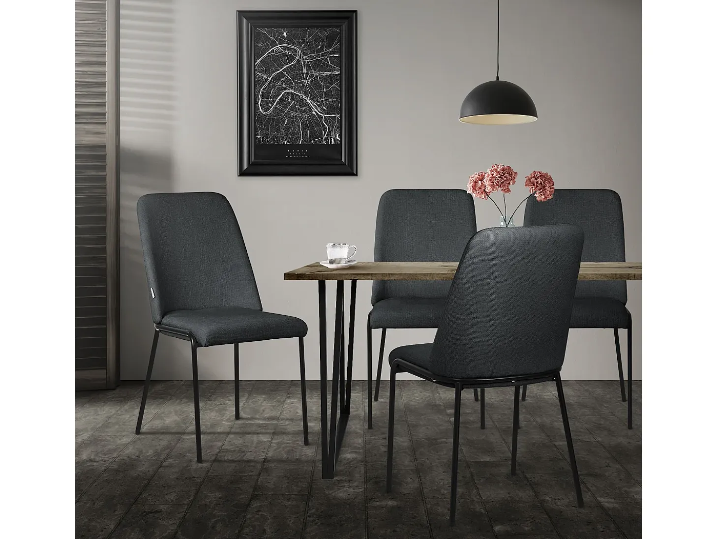 ML-Design 4x Sillas de comedor antracita poliéster tapizado con patas de metal asiento acolchado con respaldo diseño atemporal mueble ergonómico