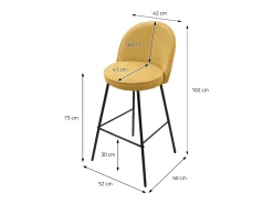 ML-Design 2x Taburetes de bar mostaza con tapizado de tela, 75cm altura, sillas con respaldo y reposapíes, estructura metálica sillones para encimera