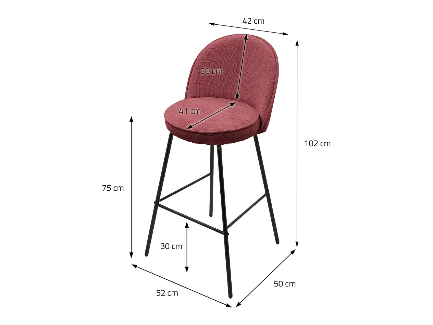 ML-Design 4x Taburetes de bar rojos con tapizado de tela, 75cm altura, sillas con respaldo y reposapíes, estructura metálica sillones para encimera