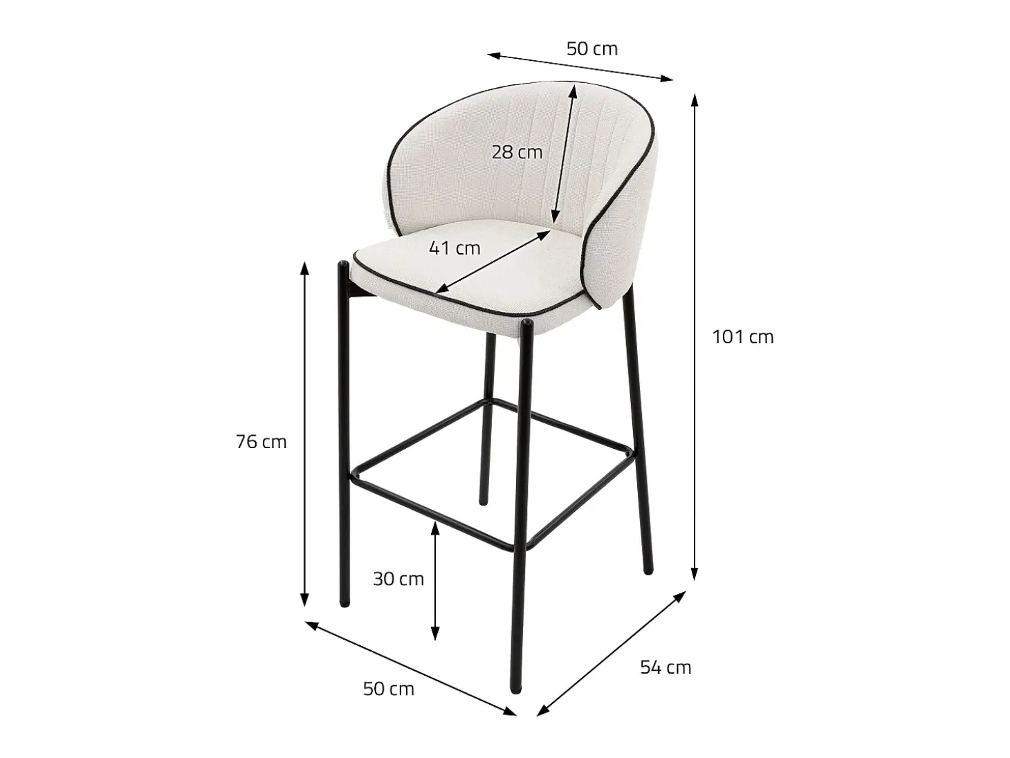 ML-Design 4x Taburetes de bar beige con tapizado de tela, 76cm altura, sillas con respaldo y reposapíes, estructura metálica sillones para encimera