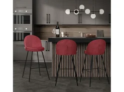 ML-Design 2x Taburetes de bar rojos con tapizado de tela, 75cm altura, sillas con respaldo y reposapíes, estructura metálica sillones para encimera