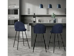 ML-Design 2x Taburetes de bar azul oscuro con tapizado de tela, 75cm sillas con respaldo y reposapíes, estructura metálica sillones para encimera