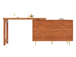 Mobile bar girevole con 2 ante scorrevoli in rattan e cassetto - marrone