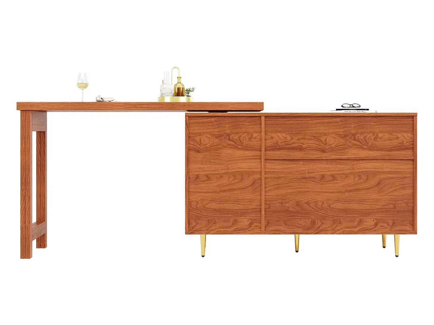 Mobile bar girevole con 2 ante scorrevoli in rattan e cassetto - marrone