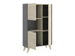Modulo alto 3 puertas para salón o cocina Dina en Natural-Grafito, 135cm(alto) 81cm(ancho