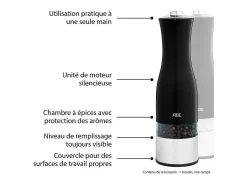 Molino Eléctrico de Sal y Pimienta ADE en Acero Inoxidable con Molinillo de Cerámica, Molienda Ajustable y LED, 22,5 cm, Negro