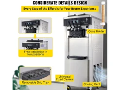Máquina Comercial para Helado Suave SucceBuy de 2200 W, 2+1 Sabores, de Pie