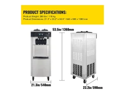 Máquina Comercial para Helado Suave SucceBuy de 2200 W, 2+1 Sabores, de Pie