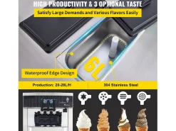 Máquina Comercial para Helado Suave SucceBuy de 2200 W, 2+1 Sabores, de Pie