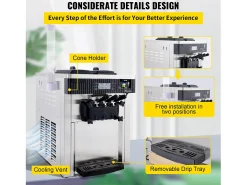 Máquina de Helado Blando SucceBuy, Comercial de Mostrador 2200 W 2 + 1 Sabores, para Restaurantes, Bares, Cafeterías, Panaderías