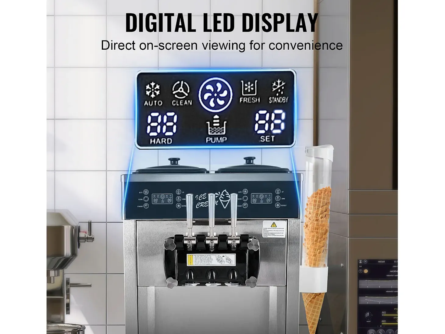 Máquina De Helado Comercial SucceBuy 34-44 L/H Con Panel LED Y 3 Sabores