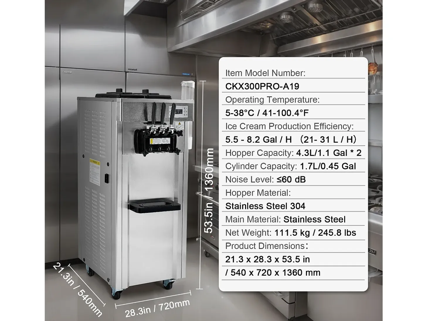 Máquina De Helado Comercial De 3 Sabores SucceBuy, Rendimiento 21-31 L/H