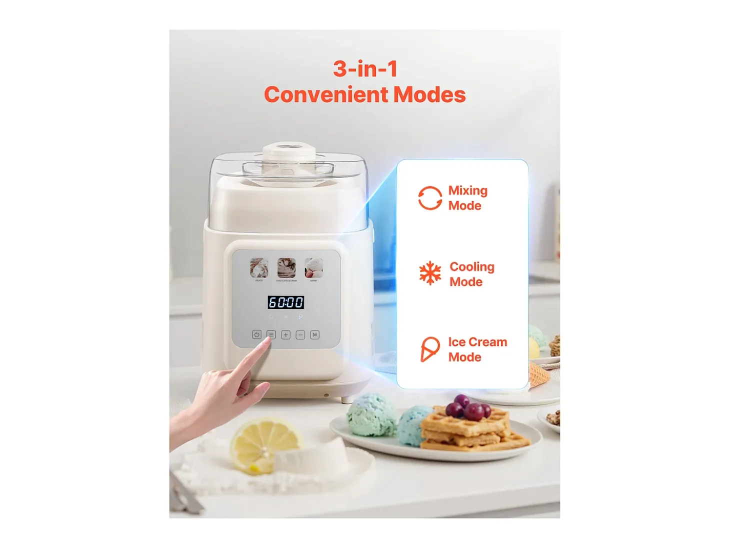 Máquina de Helados SucceBuy Automática, Turbina de Hielo para Sorbetes y Yogur Helado con Compresor Integrado, Máquina de Helados Eléctrica sin Precongelación
