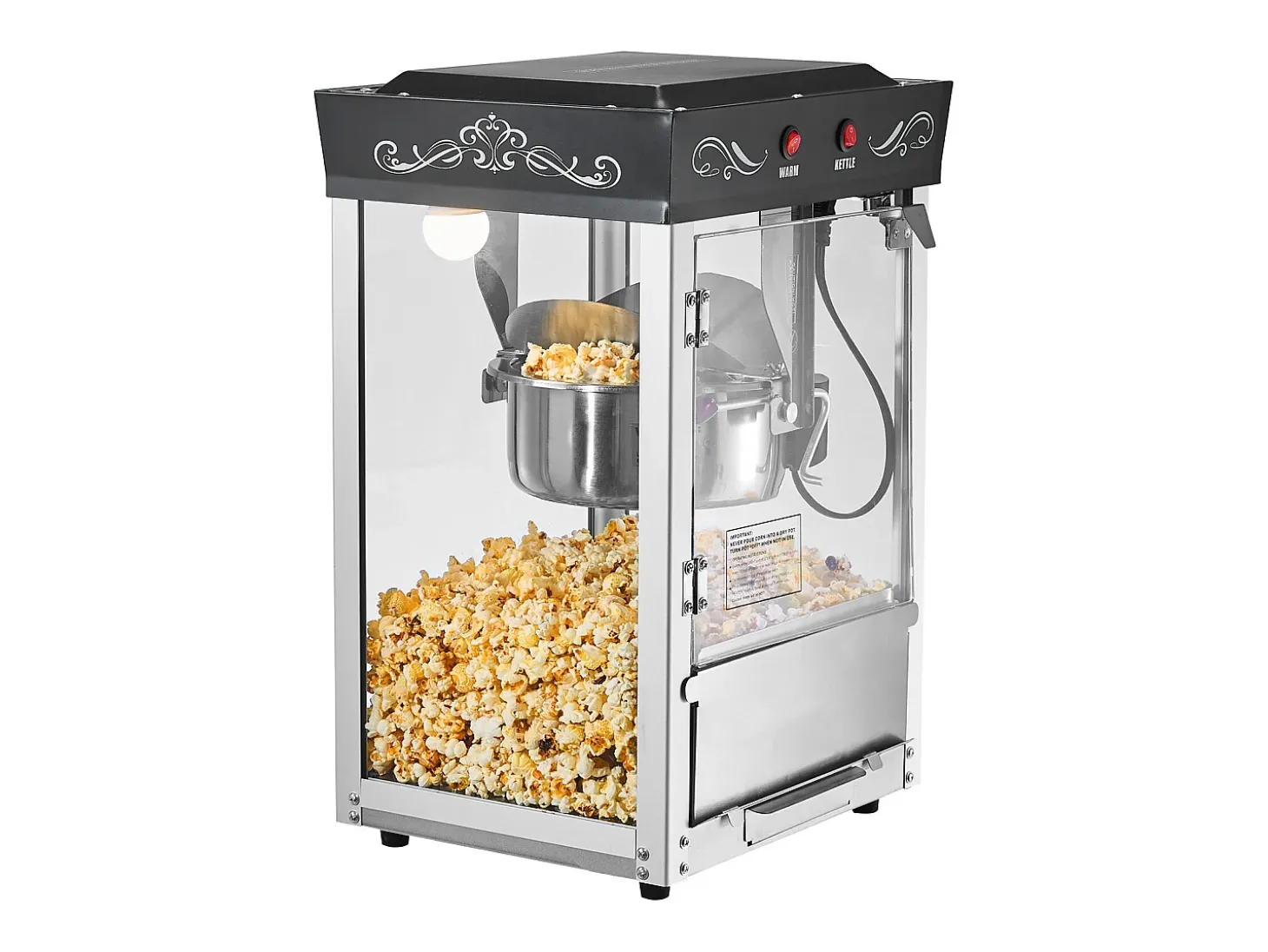 Máquina de Palomitas SucceBuy de Mostrador, Palomera 800 W, Gran Cuenco de Acero Inoxidable 0,2 kg, 48 Tazas por Lote, con Control de 2 Botones, Pared de Vidrio