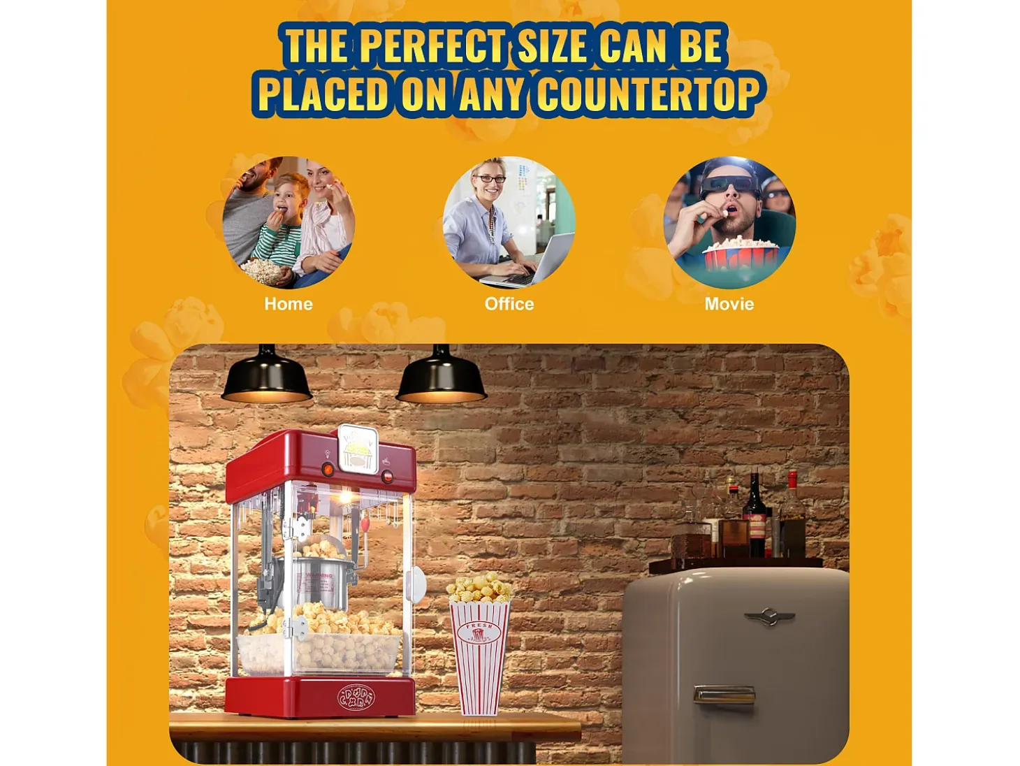 Máquina de Palomitas SucceBuy, Kettle Popper 300 W y 2,5 oz, 4 Pintes por Lote, Máquina de Mesa con Puerta de PP, Roja