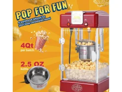 Máquina de Palomitas SucceBuy, Kettle Popper 300 W y 2,5 oz, 4 Pintes por Lote, Máquina de Mesa con Puerta de PP, Roja