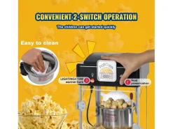 Máquina de Palomitas SucceBuy 300 W, Máquina de Palomitas de Mesa con Puerta de PP, Incluye 2 Cucharas y una Bandeja, Estilo Cine, Negro