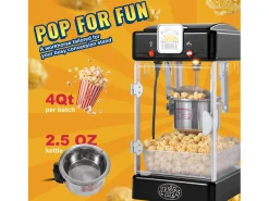 Máquina de Palomitas SucceBuy 300 W, Máquina de Palomitas de Mesa con Puerta de PP, Incluye 2 Cucharas y una Bandeja, Estilo Cine, Negro