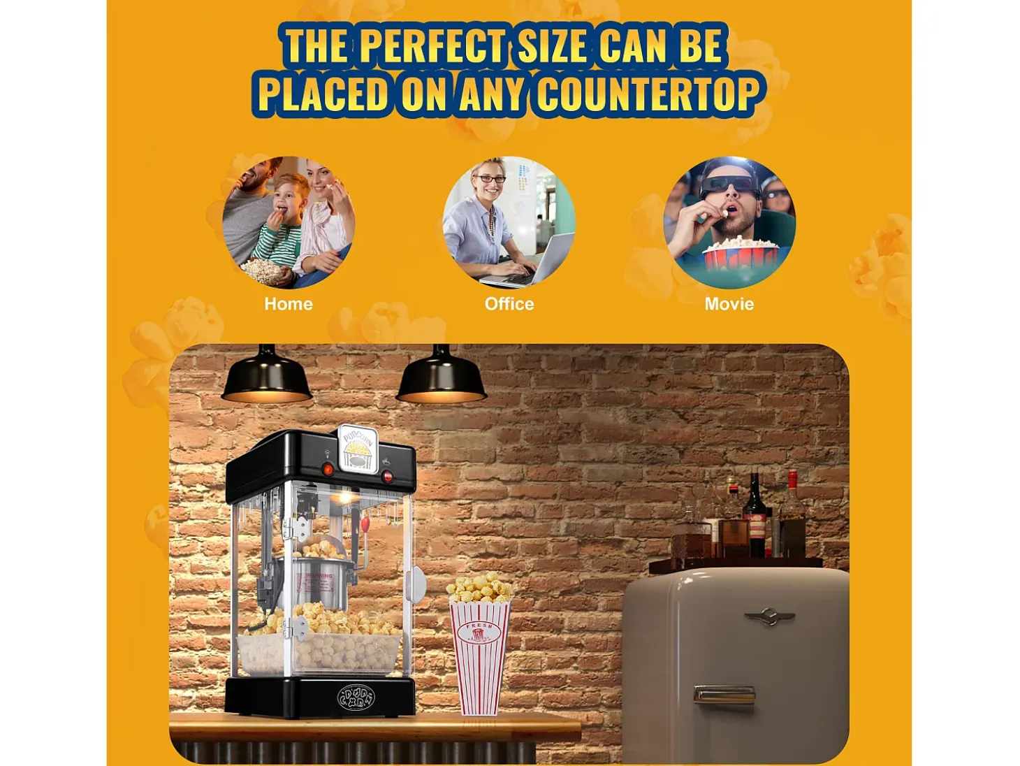 Máquina de Palomitas SucceBuy 300 W, Máquina de Palomitas de Mesa con Puerta de PP, Incluye 2 Cucharas y una Bandeja, Estilo Cine, Negro