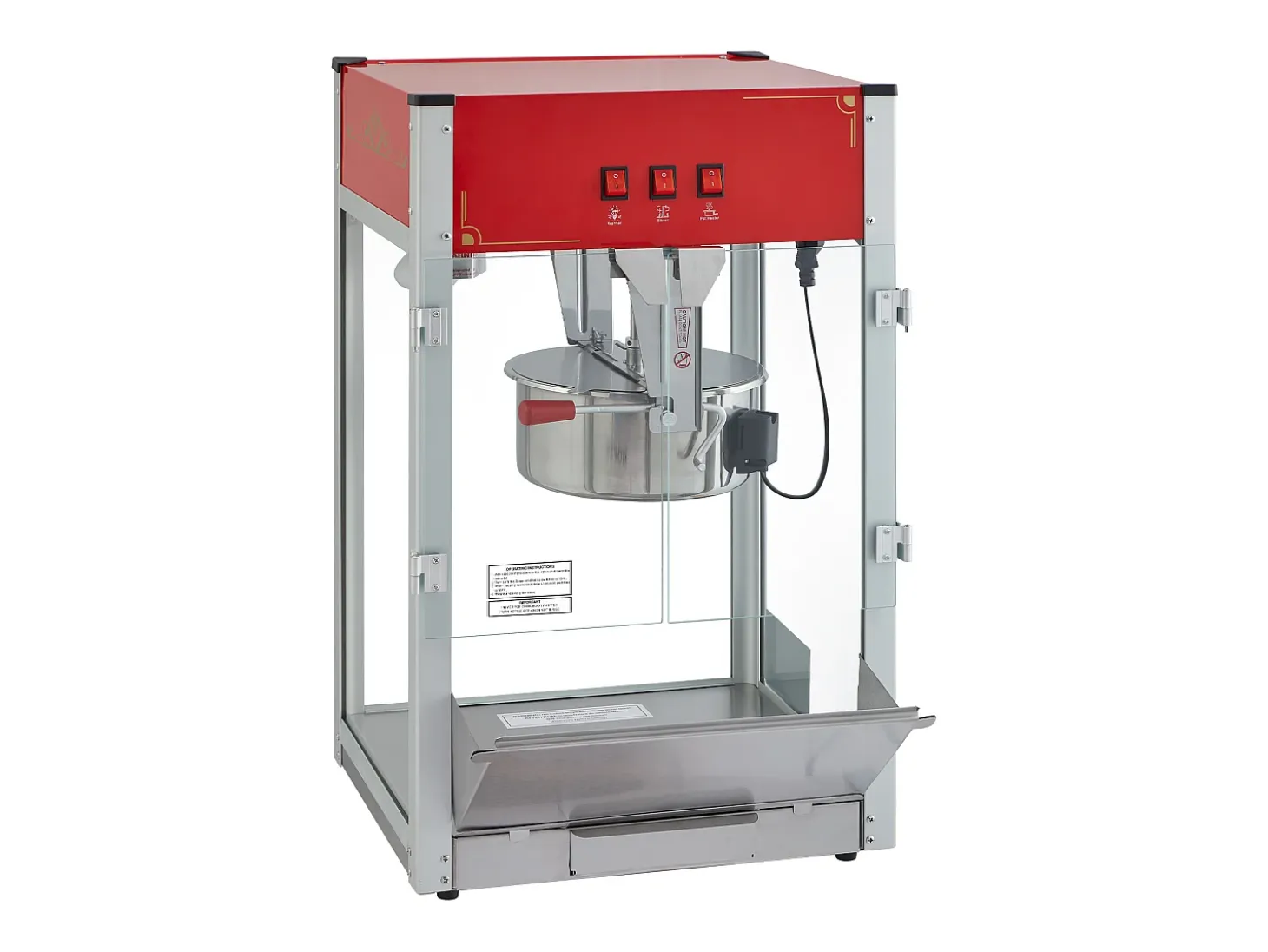 Máquina de Palomitas SucceBuy, 1440 W, Caldero de 12 oz, 80 Tazas por Lote, Máquina de Mostrador con Vidrio Templado, 3 Cucharas de Acero Inoxidable, Rojo