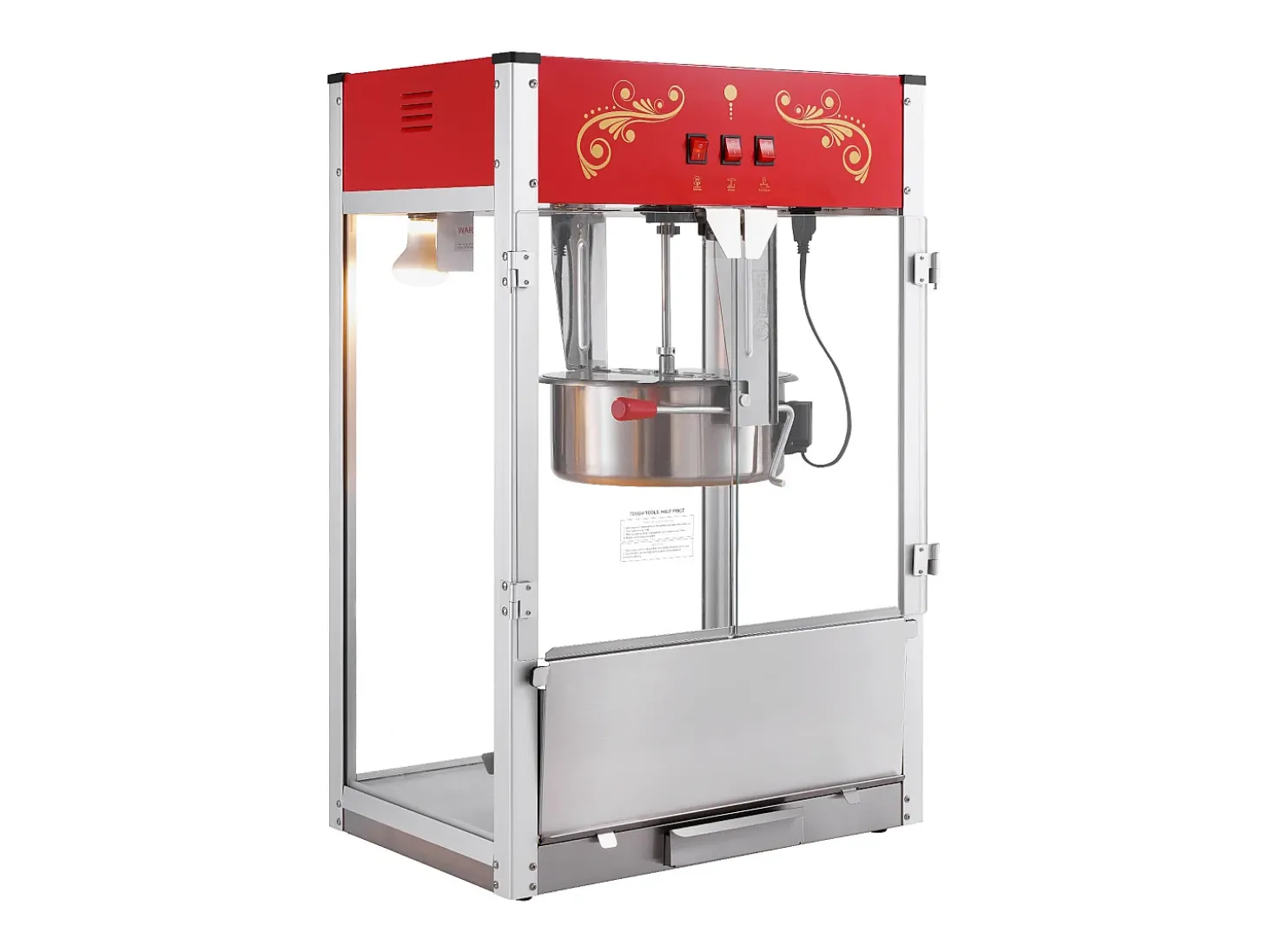 Máquina de Palomitas SucceBuy 1615 W, Máquina de Popcorn de 16 oz, Máquina de Mostrador con Caldero de Vidrio Templado, Estilo Cine, Rojo