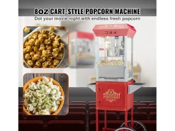 Máquina de Palomitas SucceBuy, Máquina de Palomitas con Carrito, 850 W, 8 oz, 48 Tazas, Rojo, 610 x 410 x 1395 mm