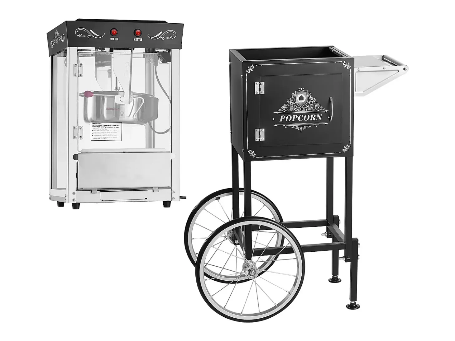 Máquina de Palomitas SucceBuy con Carrito, Palomera 800 W, Gran Cuenco de Acero Inoxidable 0,2 kg, 48 Tazas por Lote, con Control de 2 Botones, Pared de Vidrio