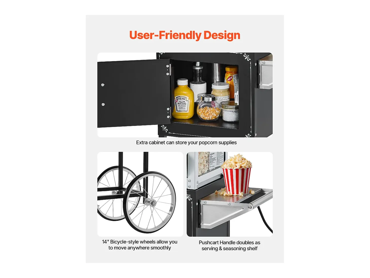 Máquina de Palomitas SucceBuy con Carrito, Palomera 800 W, Gran Cuenco de Acero Inoxidable 0,2 kg, 48 Tazas por Lote, con Control de 2 Botones, Pared de Vidrio