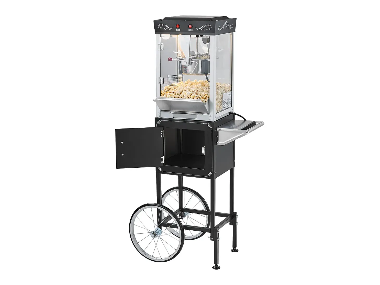 Máquina de Palomitas SucceBuy con Carrito, Palomera 800 W, Gran Cuenco de Acero Inoxidable 0,2 kg, 48 Tazas por Lote, con Control de 2 Botones, Pared de Vidrio