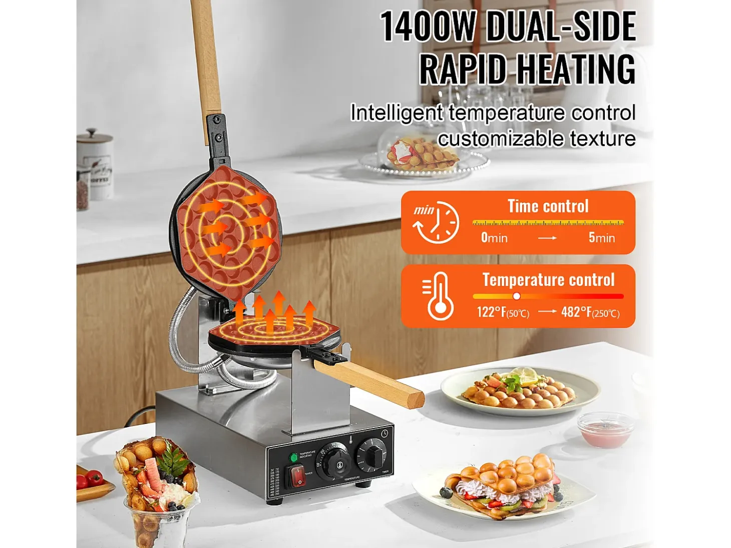 Máquina para Hacer Gofres SucceBuy Máquina para Hacer Waffles de 1400 W, Antiadherente, para Hacer Panqueques con Huevo