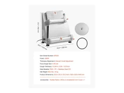Máquina para Hacer Pizzas SucceBuy, 7,6-40,6 cm, Prensa de Masa Eléctrica Comercial de 390 W, 260 Hojas por Hora, Grosor Ajustable con Tapa