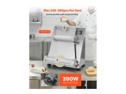 Máquina para Hacer Pizzas SucceBuy, 7,6-40,6 cm, Prensa de Masa Eléctrica Comercial de 390 W, 260 Hojas por Hora, Grosor Ajustable con Tapa