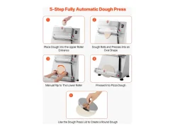 Máquina para Hacer Pizzas SucceBuy, 7,6-40,6 cm, Prensa de Masa Eléctrica Comercial de 390 W, 260 Hojas por Hora, Grosor Ajustable con Tapa