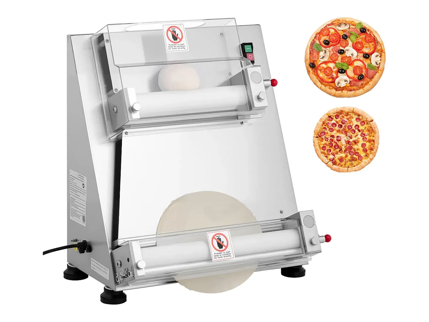 Máquina para Hacer Pizzas SucceBuy, 7,6-40,6 cm, Prensa de Masa Eléctrica Comercial de 390 W, 260 Hojas por Hora, Grosor Ajustable con Tapa