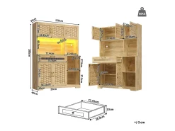 Mueble alto de cocina 120x40x180cm - 5 puertas + 1 cajón - LED - Mueble alto - Buffet multifuncional - Decoración de rattán - Natural