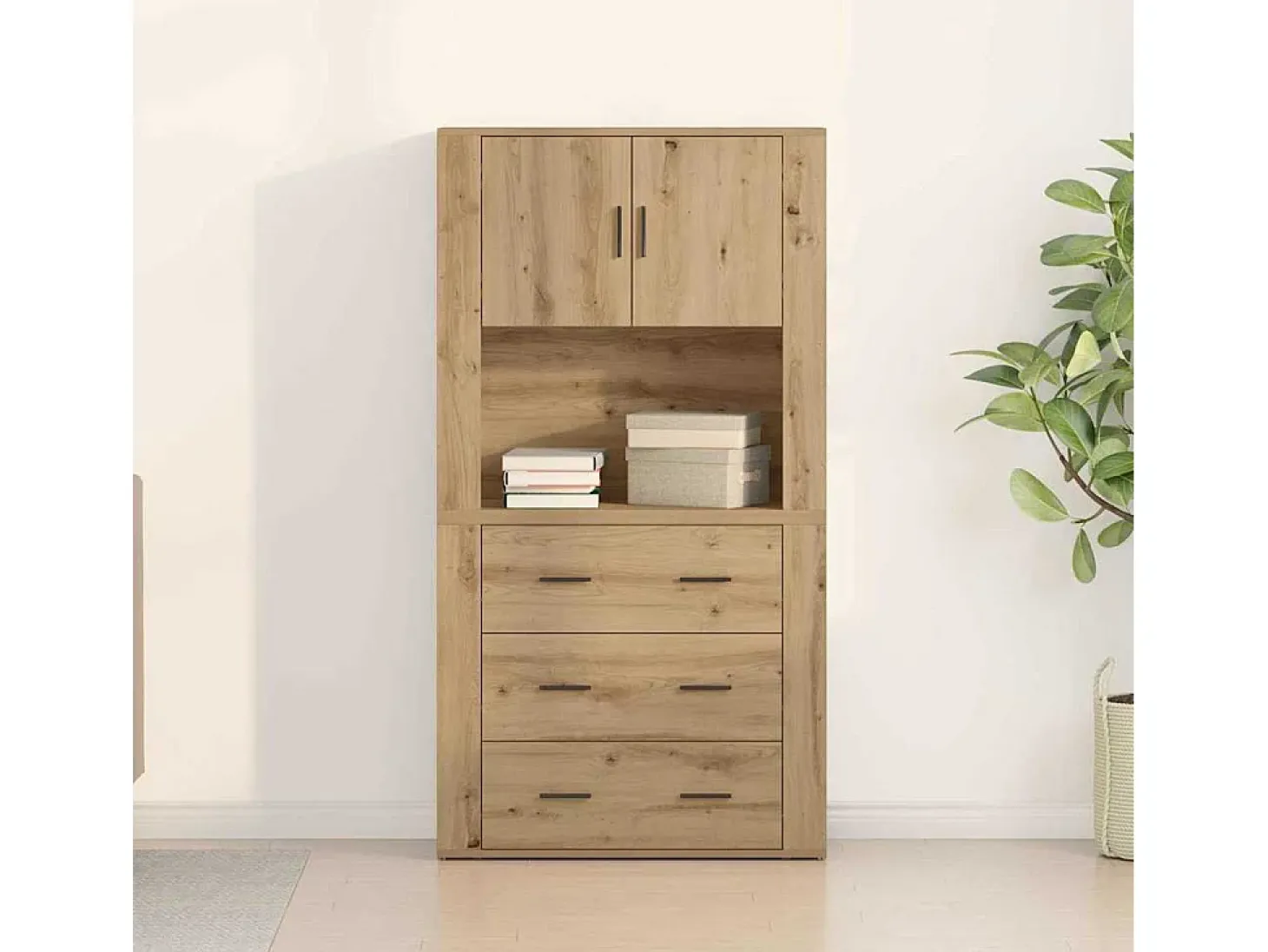 Mueble alto de roble 80x33x150 cm Madera de ingeniería