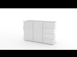 Mueble aparador cajonera diseño 2 puertas 4 cajones blanco brillante Onda Kommode