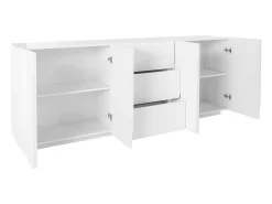 Mueble aparador diseño salón 4 puertas 3 cajones 220 cm blanco brillante Ping Wide