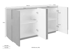 Mueble Aparador para salón 4 puertas y 2 estantes blancos modernos Ping Side L