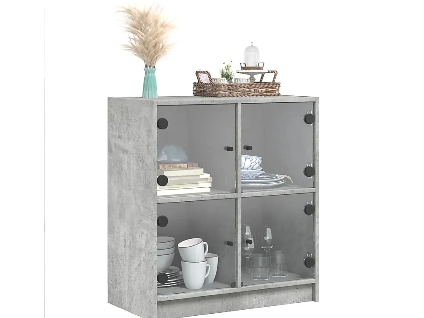 Mueble auxiliar con puertas de cristal gris hormigón 68x37x75,5 cm