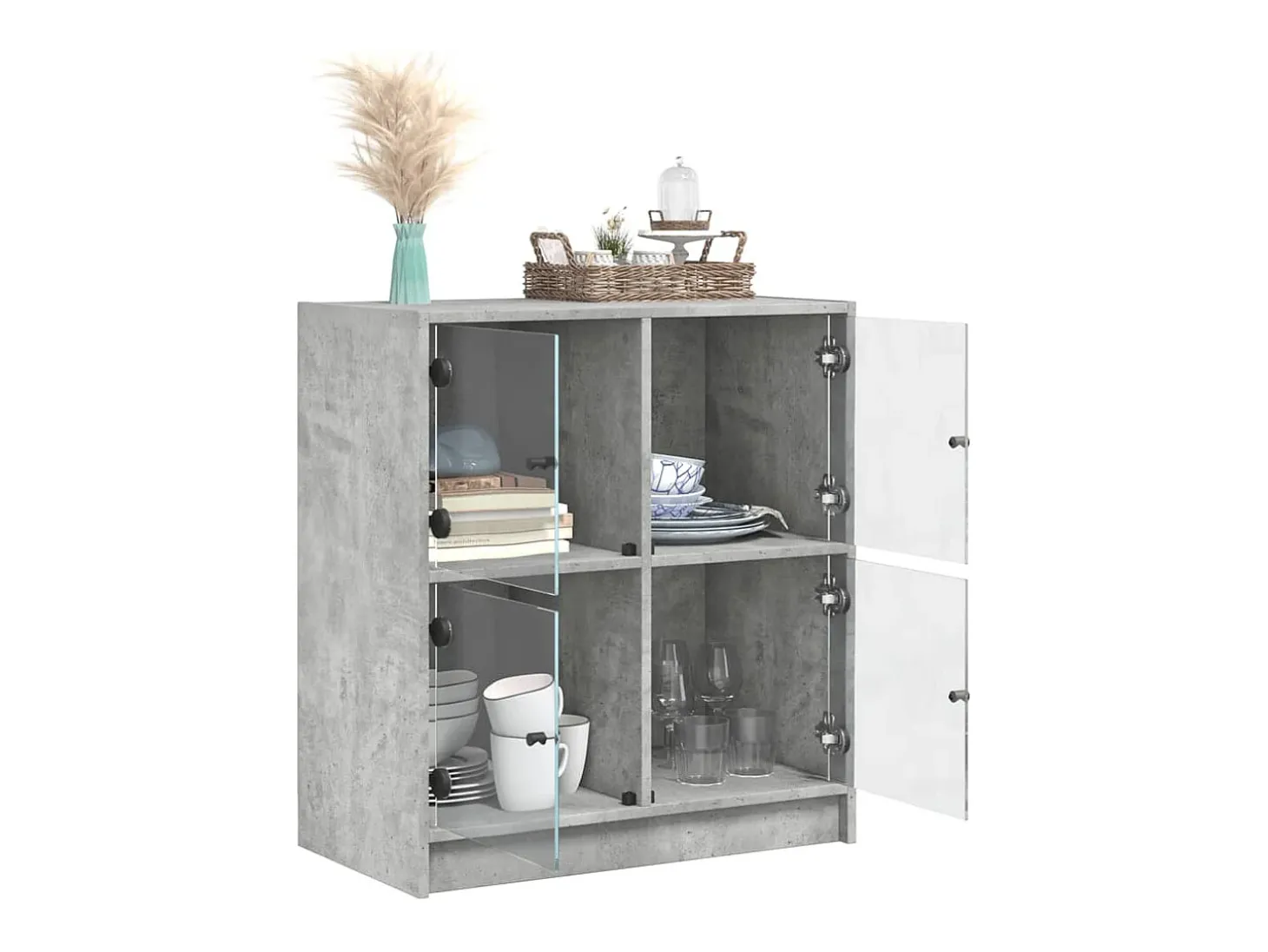 Mueble auxiliar con puertas de cristal gris hormigón 68x37x75,5 cm