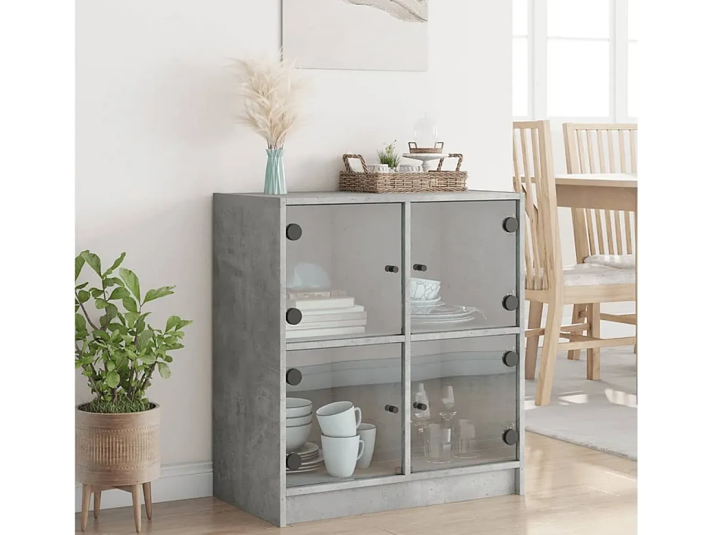 Mueble auxiliar con puertas de cristal gris hormigón 68x37x75,5 cm