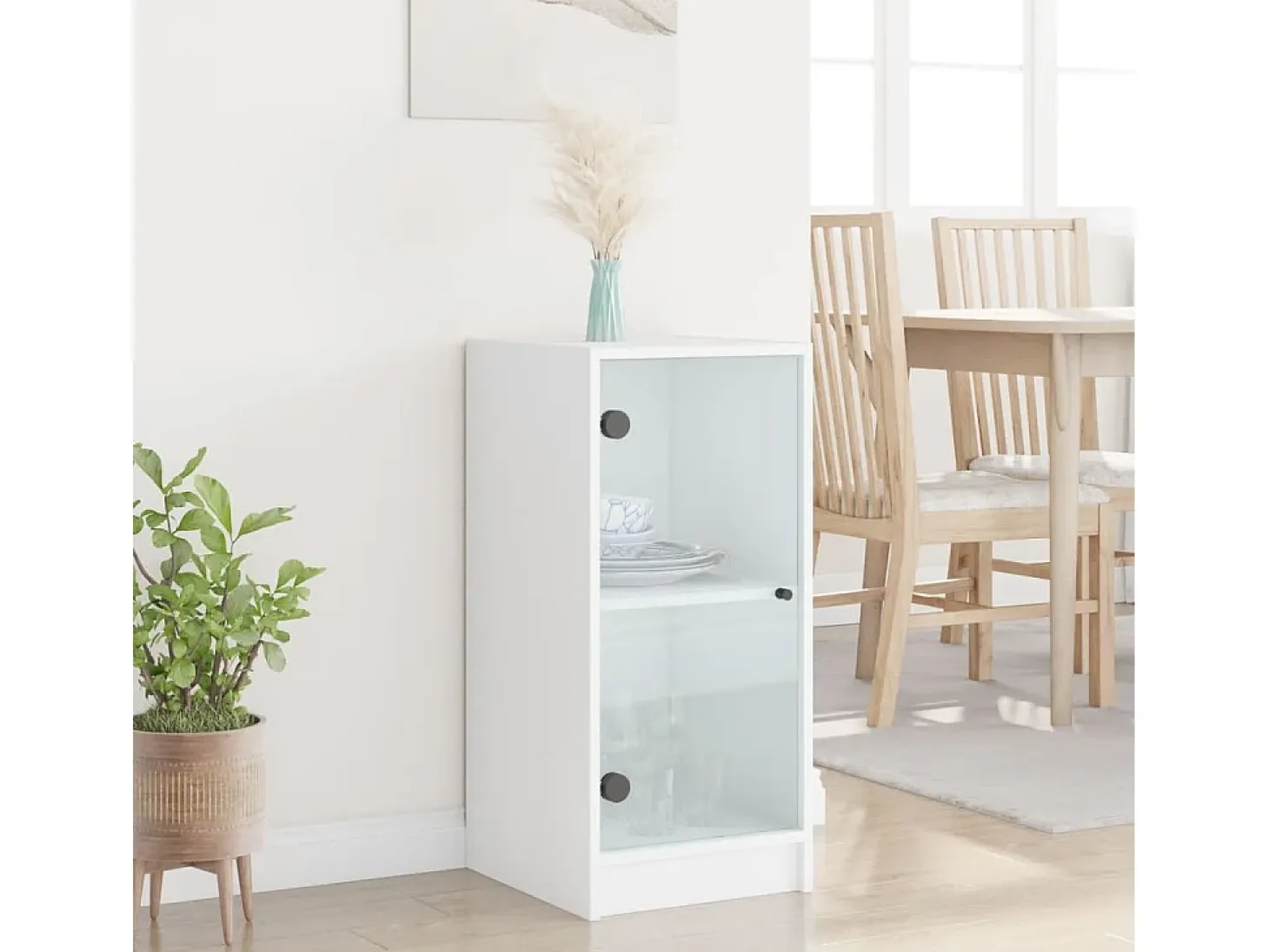 Mueble auxiliar con puertas de cristal blanco 35x37x75,5 cm