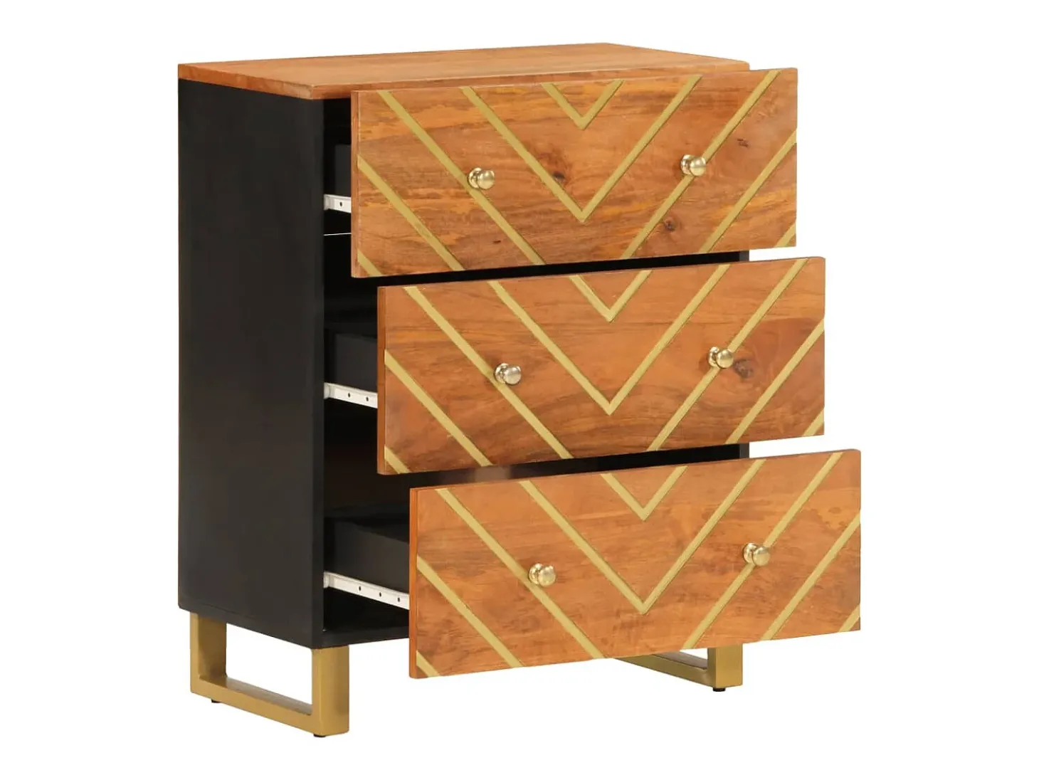 Mueble auxiliar madera maciza mango marrón/negro 60x33,5x75 cm