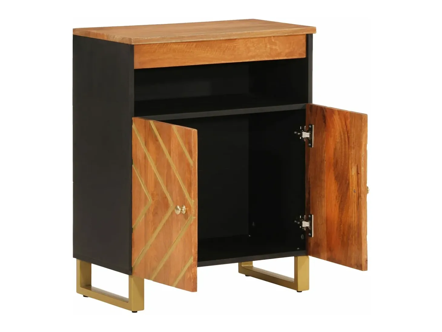 Mueble auxiliar madera maciza mango marrón/negro 60x33,5x75 cm